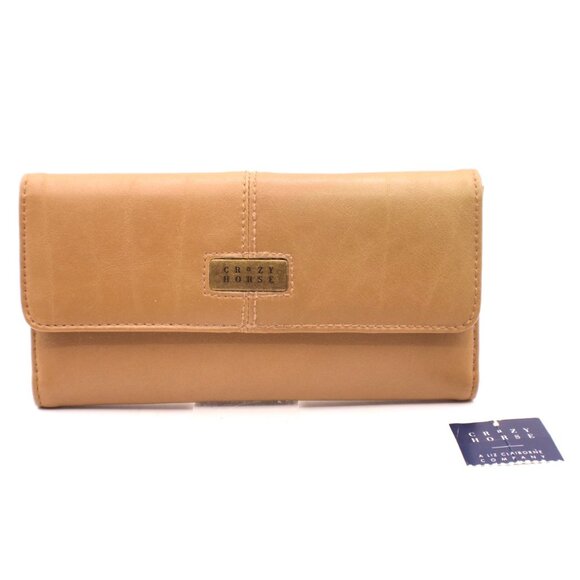 Crazy Horse Liz Claiborne Tan Camel Brown Leather Tri-Fold Wallet Organizer NWT - Picture 1 of 11